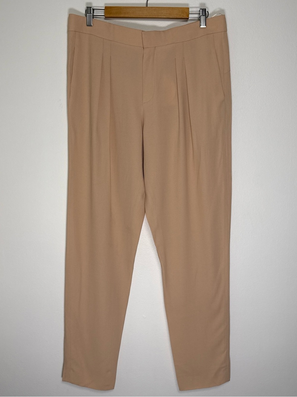 CHLOE Silk Blend Crepe Pleated Trouser Pants Beige Size FR 44 US 12 Lightweight